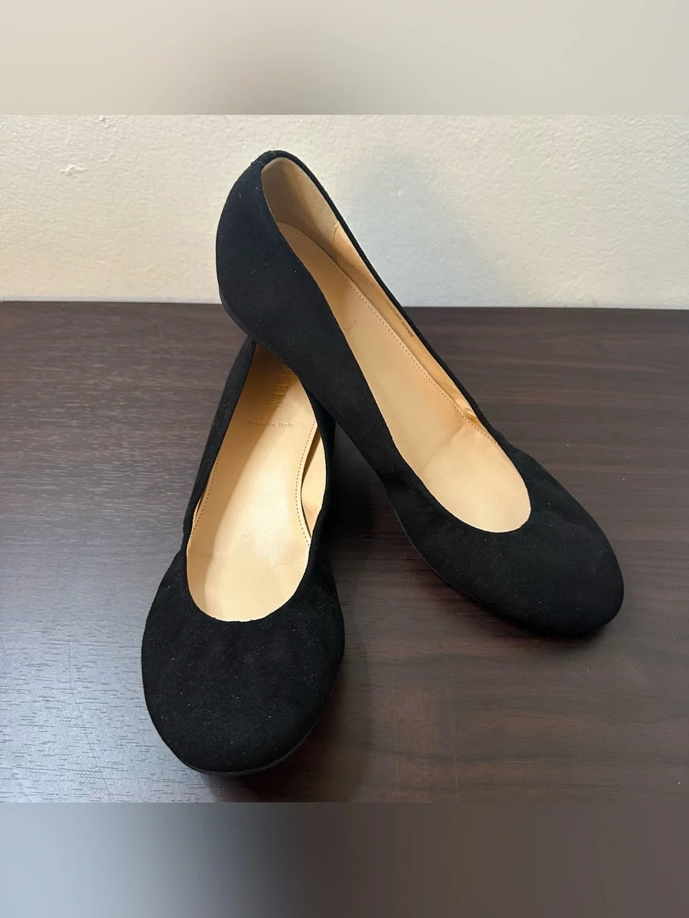 J. CREW Black Suede Round Toe Slip-On Ballet Flats, US 10.5 Classic Capsule, New